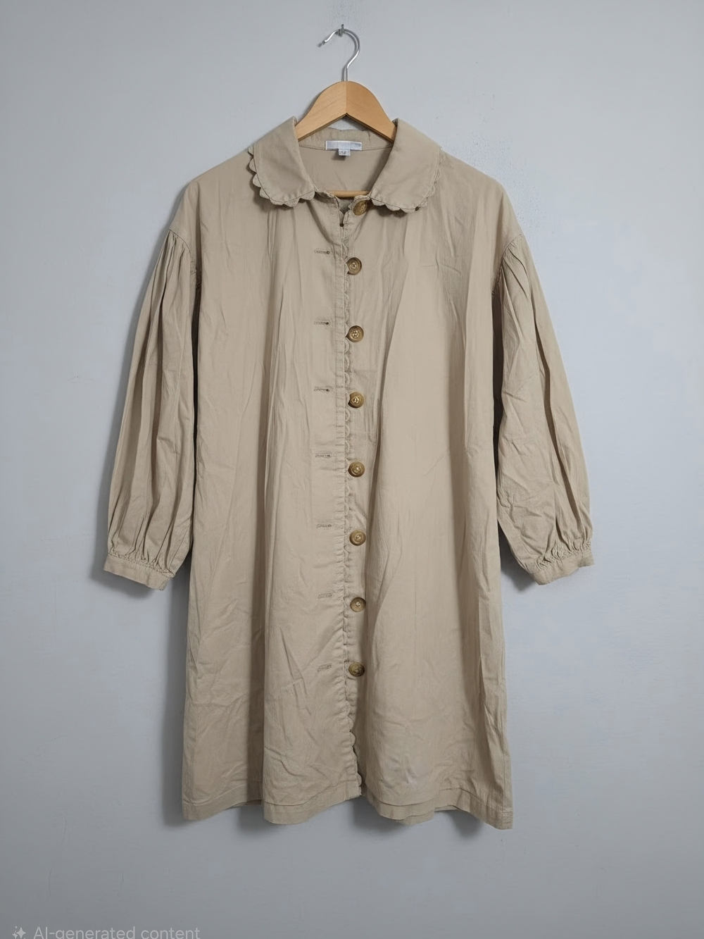 Kika Vargas Beige Button-Front Scallop Collar Dress Coat